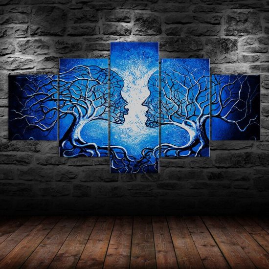 Abstract People Figures Woman Man Blue Scene 5 Piece Five Panel Canvas Print Modern Poster Wall Art Decor 1