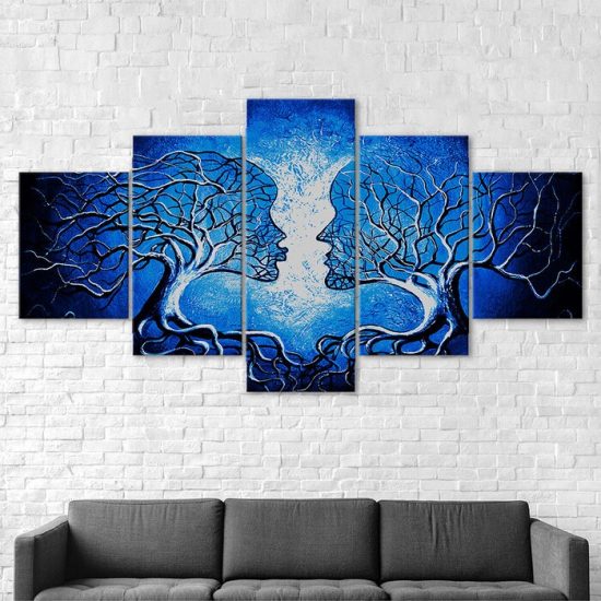Abstract People Figures Woman Man Blue Scene 5 Piece Five Panel Canvas Print Modern Poster Wall Art Decor 2