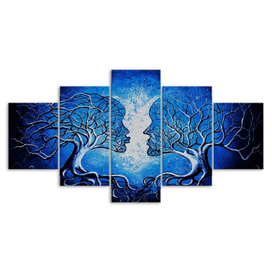 Abstract People Figures Woman Man Blue Scene 5 Piece Five Panel Canvas Print Modern Poster Wall Art Decor 3