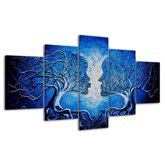 Abstract People Figures Woman Man Blue Scene 5 Piece Five Panel Canvas Print Modern Poster Wall Art Decor 4