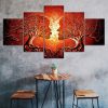 Abstract People Figures Woman Man Red Scene 5 Piece Five Panel Canvas Print Modern Poster Wall Art Decor