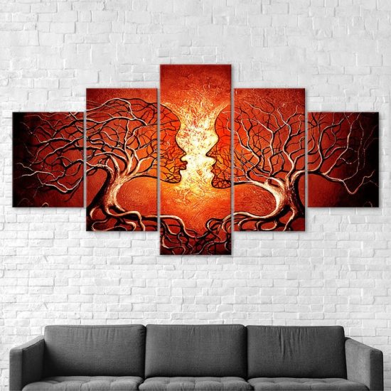 Abstract People Figures Woman Man Red Scene 5 Piece Five Panel Canvas Print Modern Poster Wall Art Decor 2