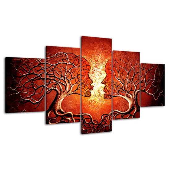 Abstract People Figures Woman Man Red Scene 5 Piece Five Panel Canvas Print Modern Poster Wall Art Decor 4