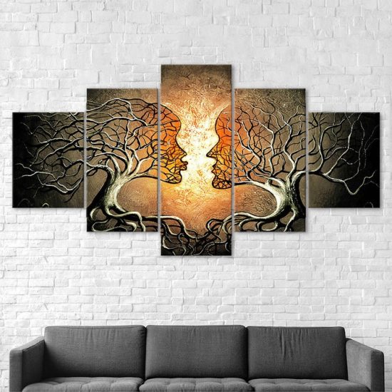 Abstract People Figures Woman Man Scene 5 Piece Five Panel Canvas Print Modern Poster Wall Art Decor 2