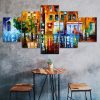 Abstract Rainy Street Night Scenery Painting 5 Piece Five Panel Canvas Print Modern Poster Wall Art Decor