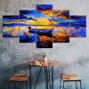Abstract Sailboat Fishing Scenery Painting 5 Piece Five Panel Canvas Print Modern Poster Wall Art Decor