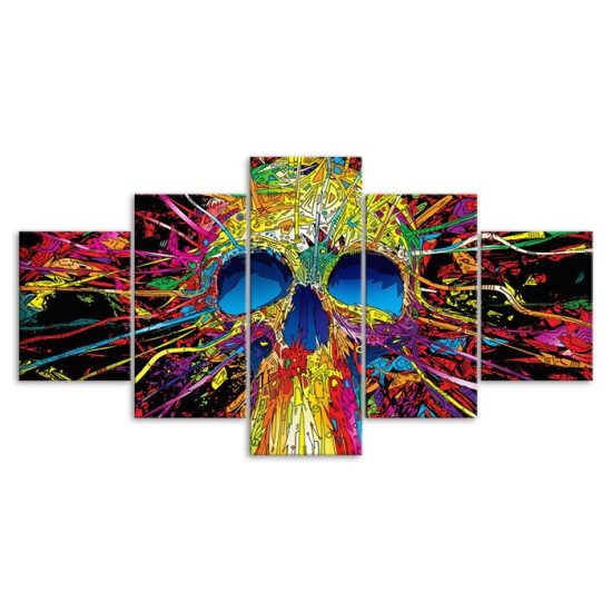 Abstract Skull Trippy Psychedelic Scene Canvas 5 Piece Five Panel Canvas Print Modern Poster Wall Art Decor 3