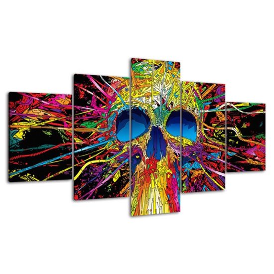 Abstract Skull Trippy Psychedelic Scene Canvas 5 Piece Five Panel Canvas Print Modern Poster Wall Art Decor 4