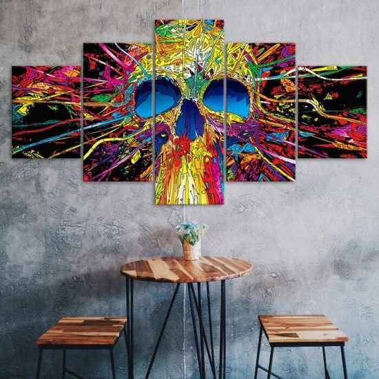 Abstract Skull Trippy Psychedelic Scene Canvas 5 Piece Five Panel Canvas Print Modern Poster Wall Art Decor
