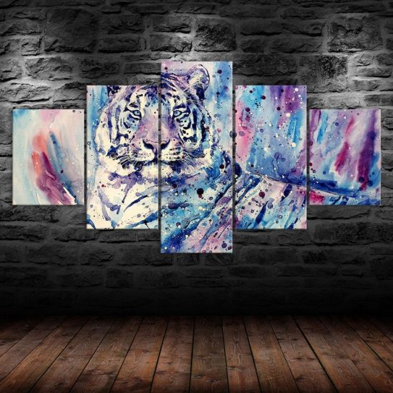 Abstract Tiger Animal Watercolor Art Painting 5 Piece Five Panel Wall Canvas Print Modern Poster Home Decor 1