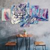 Abstract Tiger Animal Watercolor Art Painting 5 Piece Five Panel Wall Canvas Print Modern Poster Home Decor