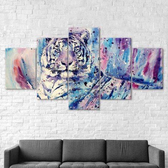 Abstract Tiger Animal Watercolor Art Painting 5 Piece Five Panel Wall Canvas Print Modern Poster Home Decor 2