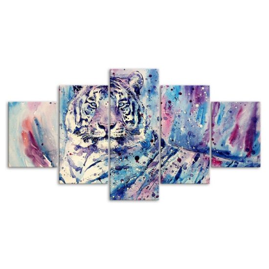 Abstract Tiger Animal Watercolor Art Painting 5 Piece Five Panel Wall Canvas Print Modern Poster Home Decor 3