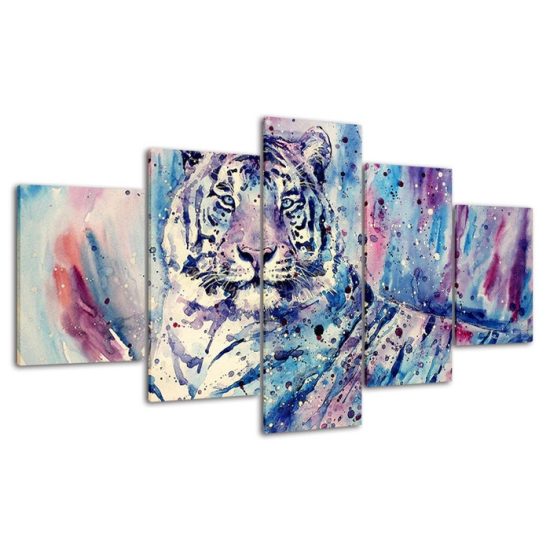 Abstract Tiger Animal Watercolor Art Painting 5 Piece Five Panel Wall Canvas Print Modern Poster Home Decor 4