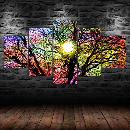 Abstract Tree Art 5 Piece Five Panel Wall Canvas Print Modern Poster Home Decor 1