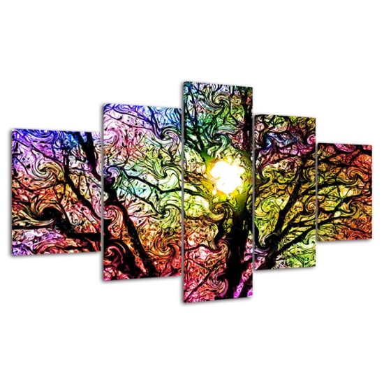 Abstract Tree Art 5 Piece Five Panel Wall Canvas Print Modern Poster Home Decor 4