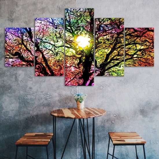 Abstract Tree Art 5 Piece Five Panel Wall Canvas Print Modern Poster Home Decor