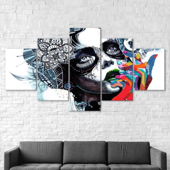 Abstract Woman Face Painting 5 Piece Five Panel Canvas Print Modern Poster Wall Art Decor 2