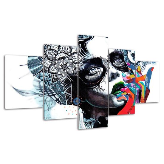 Abstract Woman Face Painting 5 Piece Five Panel Canvas Print Modern Poster Wall Art Decor 4