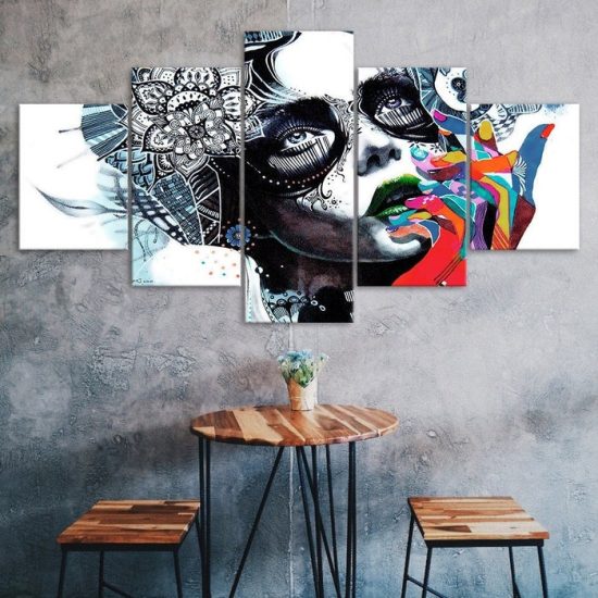 Abstract Woman Face Painting 5 Piece Five Panel Canvas Print Modern Poster Wall Art Decor
