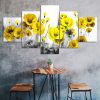 Abstract Yellow Poppy Flowers 5 Piece Five Panel Wall Canvas Print Modern Art Poster Wall Art Decor