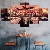 Airplane Night View Airport City 5 Piece Five Panel Wall Canvas Print Modern Art Poster Wall Art Decor