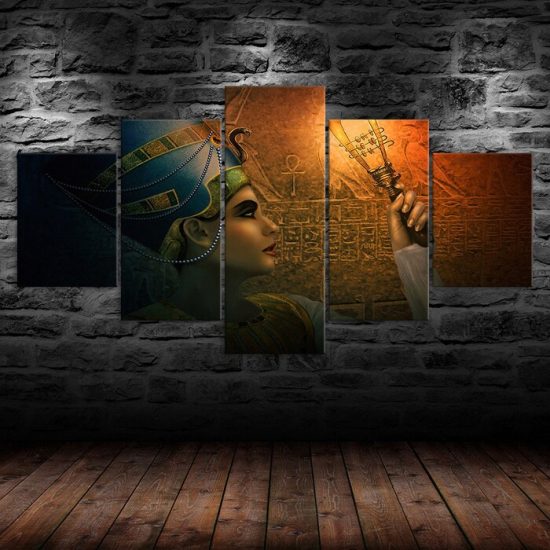 Ancient Egypt Queen Headdress Cleopatra Scene 5 Piece Five Panel Wall Canvas Print Modern Art Poster Wall Art Decor 1