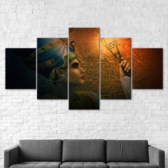 Ancient Egypt Queen Headdress Cleopatra Scene 5 Piece Five Panel Wall Canvas Print Modern Art Poster Wall Art Decor 2