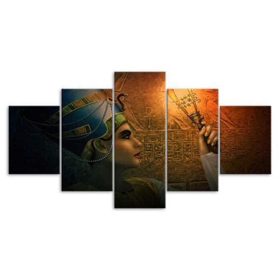 Ancient Egypt Queen Headdress Cleopatra Scene 5 Piece Five Panel Wall Canvas Print Modern Art Poster Wall Art Decor 3