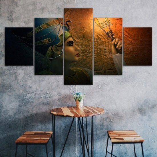 Ancient Egypt Queen Headdress Cleopatra Scene 5 Piece Five Panel Wall Canvas Print Modern Art Poster Wall Art Decor