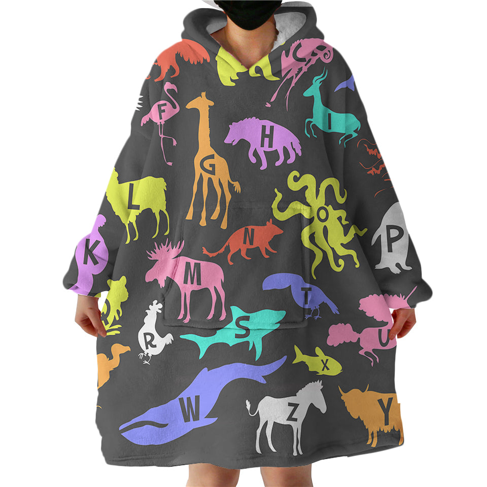 Animal Letters Hoodie Wearable Blanket WB1732
