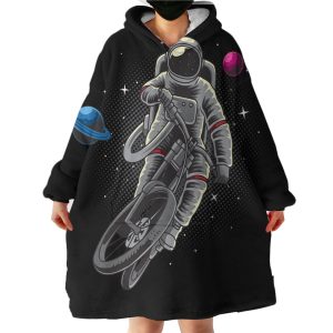 Astronaut Driving Bicycle Hoodie Wearable Blanket WB1309