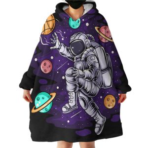 Astronaut Playing Basketball Hoodie Wearable Blanket WB1302