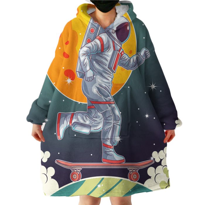 Astronaut Playing Skateboard Hoodie Wearable Blanket WB1311