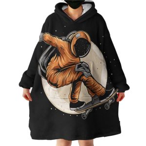 Astronaut Skateboard On The Moon Hoodie Wearable Blanket WB1304