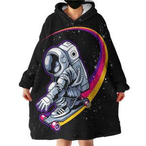 Astronaut With Colorful Skateboard Hoodie Wearable Blanket WB1288