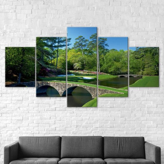 Augusta Masters Golf Course Nature Scenery 5 Piece Five Panel Wall Canvas Print Modern Art Poster Wall Art Decor 2