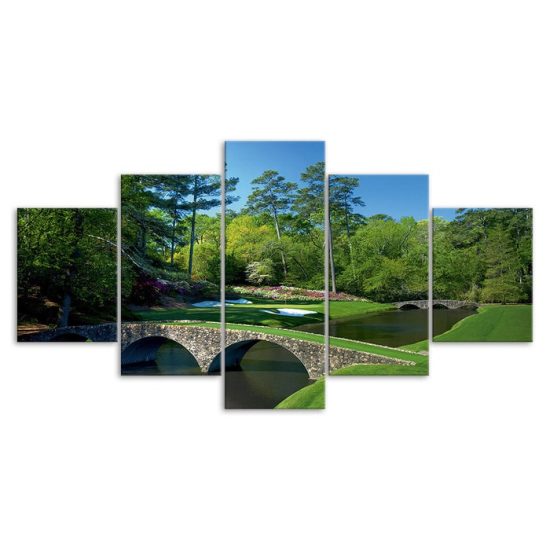 Augusta Masters Golf Course Nature Scenery 5 Piece Five Panel Wall Canvas Print Modern Art Poster Wall Art Decor 3