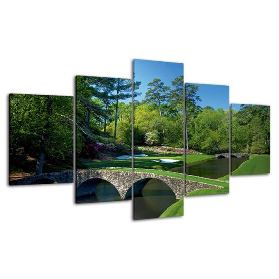 Augusta Masters Golf Course Nature Scenery 5 Piece Five Panel Wall Canvas Print Modern Art Poster Wall Art Decor 4