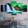 Aurora Waterfall Iceland Canvas 5 Piece Five Panel Print Modern Wall Art Poster Wall Art Decor