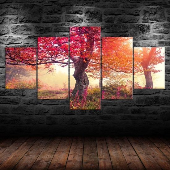 Autumn Trees Purple Red Scenery Canvas 5 Piece Five Panel Wall Print Modern Poster Wall Art Decor 1