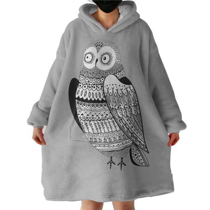B&W Aztec Owl WLF3674 Hoodie Wearable Blanket WB0972