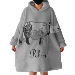 B&W Aztec Rhino Hoodie Wearable Blanket WB0989