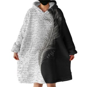 B&W Boundary Hand Written Letter By Feather Hoodie Wearable Blanket WB0660