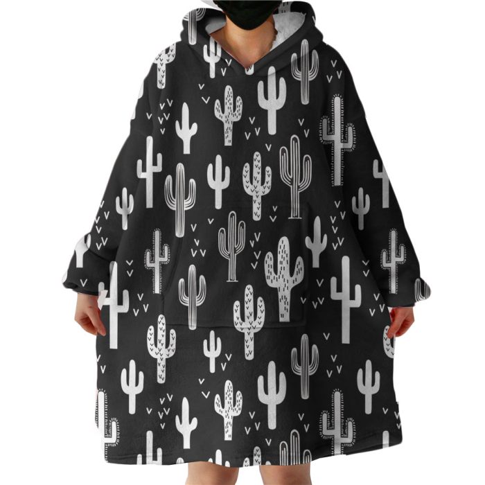 B&W Cactus Little Heart Monogram Hoodie Wearable Blanket WB0449