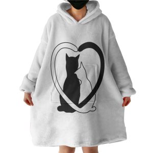 B&W Couple Cats Hoodie Wearable Blanket WB0642