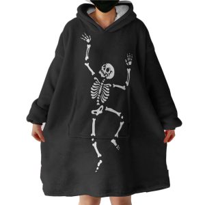 B&W Cute Skeleton Hoodie Wearable Blanket WB0314