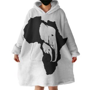 B&W Elephant Sketch Icon Hoodie Wearable Blanket WB0305
