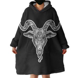B&W Gothic Goat Head Black Line Hoodie Wearable Blanket WB0255