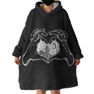 B&W Heart Hands Night Cactus Sketch Hoodie Wearable Blanket WB0253